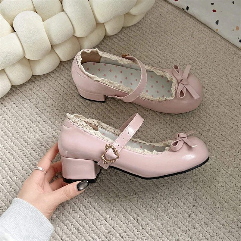 JK Mary Jane Shoes Causal Shallow Butterfly-knot Shoes Leather Shoes
